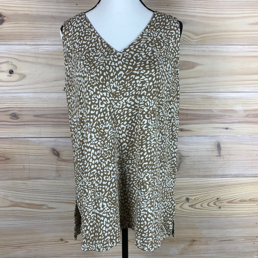 J. Jill Tank Top Women M Tan Leopard Wearever Sleeveless Stretch Tunic
